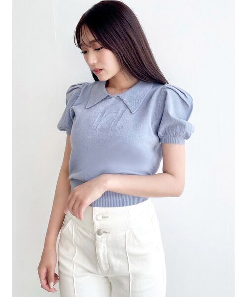 RESEXXY（リゼクシー）の「ワンポイントロゴニットポロ（ニット/セーター・レディース・ブルー/オフホワイト/ブラック・FREE）」の4枚目の写真