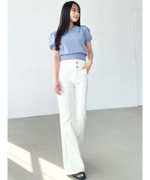 RESEXXY（リゼクシー）の「ワンポイントロゴニットポロ（ニット/セーター・レディース・ブルー/オフホワイト/ブラック・FREE）」の6枚目の写真