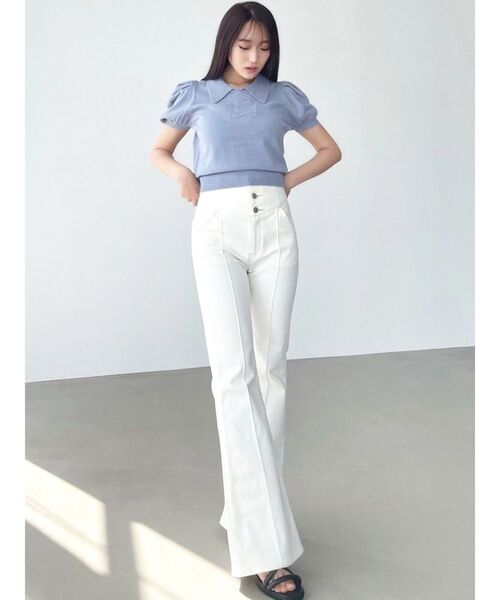 RESEXXY（リゼクシー）の「ワンポイントロゴニットポロ（ニット/セーター・レディース・ブルー/オフホワイト/ブラック・FREE）」の7枚目の写真