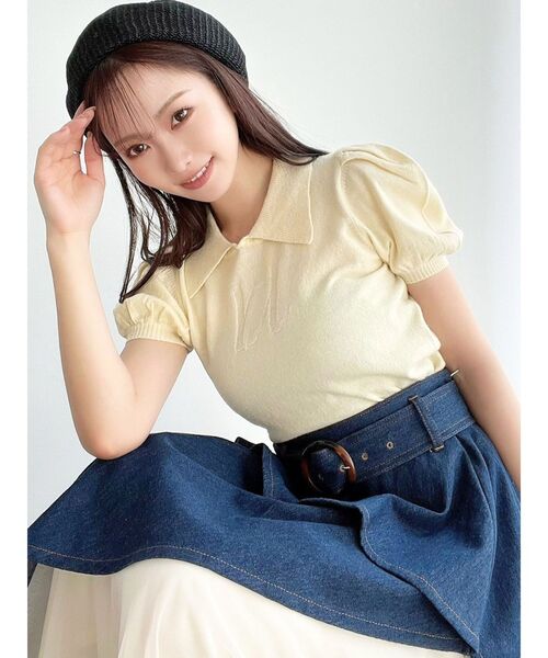 RESEXXY（リゼクシー）の「ワンポイントロゴニットポロ（ニット/セーター・レディース・ブルー/オフホワイト/ブラック・FREE）」の9枚目の写真