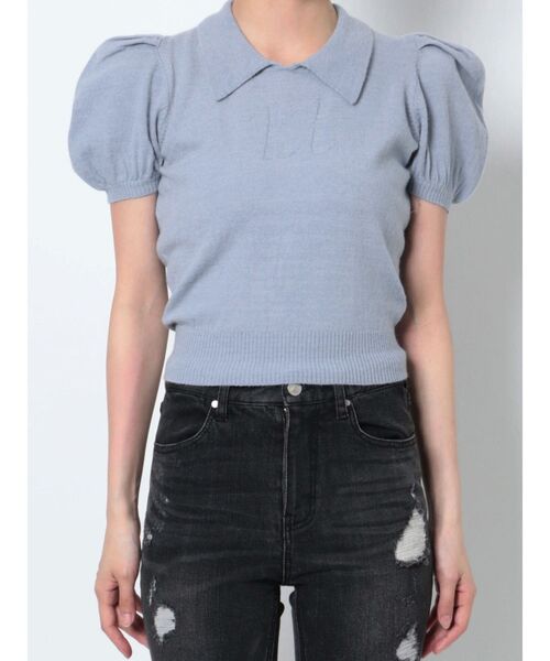 RESEXXY（リゼクシー）の「ワンポイントロゴニットポロ（ニット/セーター・レディース・ブルー/オフホワイト/ブラック・FREE）」の14枚目の写真