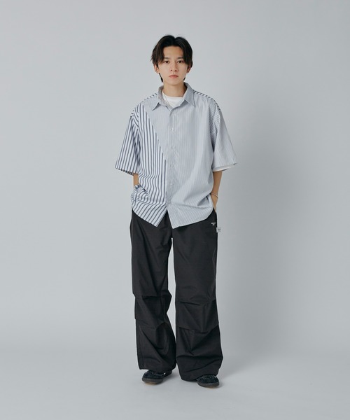 IIROT◆アシンメトリーデザイン ストライプシャツ/F/コットン/BLU/ストライプ/021-023-WSH23 IIROT◇アシンメトリーデザイン ストライプシャツ/F/コットン