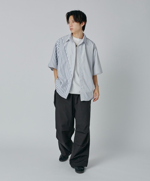 セール】【Adoon plain】アシンメトリーストライプシャツ