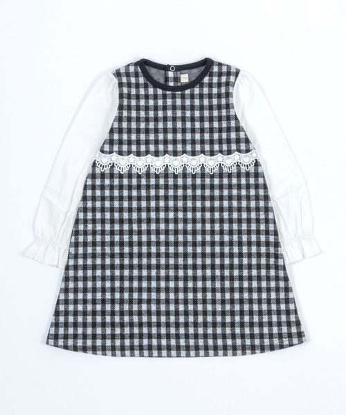 trois lapins kp（トロワラパンケーピー）の「Wジャガードギンガムチェック ワンピース(100~160cm)（ワンピース・キッズ・ブラック・100cm/110cm/120cm/130cm/140cm/150cm/160cm）」の4枚目の写真