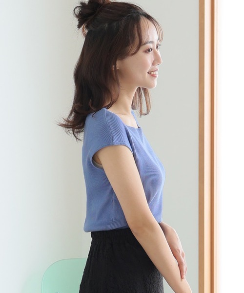 ElegChic(エレグシック)の「ボートネックフレンチスリーブサマーニット(ニット/セーター・レディース・ブラック/グレイッシュベージュ/ブルー/オフホワイト・XL/4L/M)」の10枚目の写真