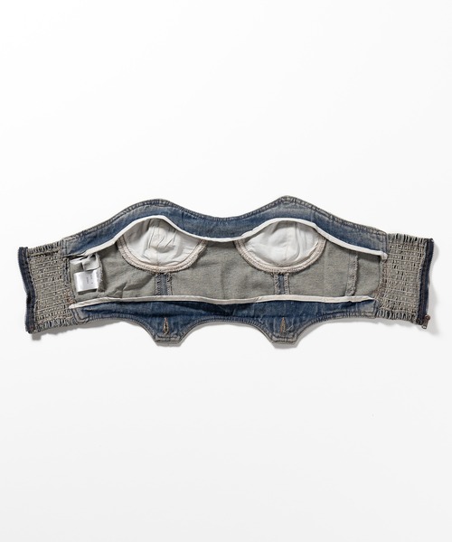 me+em select（ミームセレクト）の「【 デニムセットアップ 】デニムビスチェ＋ ハイウエストワイドデニム SET（セットアップ・レディース・ダークブルー・SMALL/MEDIUM/LARGE）」の6枚目の写真