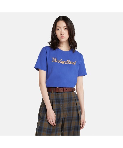 Timberland(ティンバーランド)の「レディース ロゴ テクスチャー Tシャツ(Tシャツ/カットソー・レディース・ホワイト/ブルー系その他・LARGE/MEDIUM/SMALL/X-LARGE/X-SMALL)」の2枚目の写真