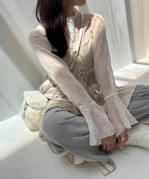 one after another NICE CLAUP(ワンアフターアナザーナイスクラップ)の「マーブルシアートップス(シャツ/ブラウス・レディース・グレー/アイボリー/ベージュ・FREE)」の5枚目の写真