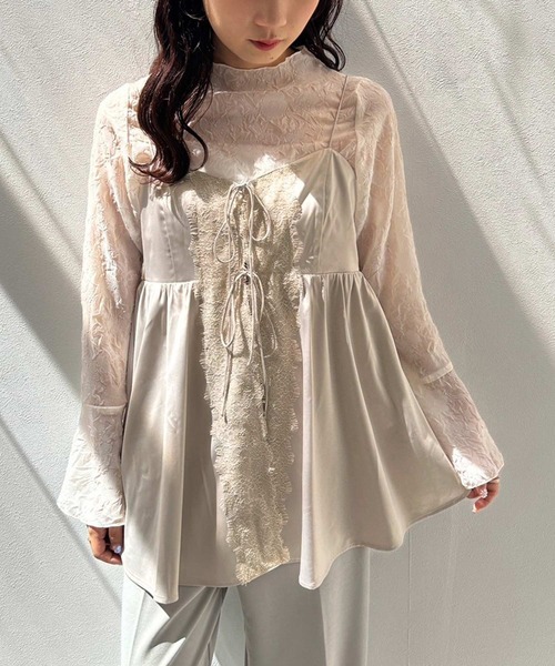 one after another NICE CLAUP(ワンアフターアナザーナイスクラップ)の「マーブルシアートップス(シャツ/ブラウス・レディース・グレー/アイボリー/ベージュ・FREE)」の6枚目の写真