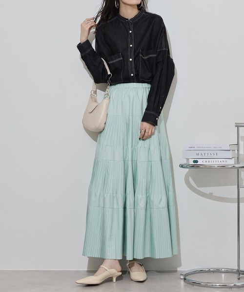 hunch（ハンチ）の「大好評の為ブラック増産決定！ hunch プリーツティアードスカート（スカート・レディース・ブラック/カーキ/プラム/グレー/ライトカーキ/グリーン/オフホワイト・FREE）」の15枚目の写真