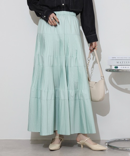 hunch（ハンチ）の「大好評の為ブラック増産決定！ hunch プリーツティアードスカート（スカート・レディース・ブラック/カーキ/プラム/グレー/ライトカーキ/グリーン/オフホワイト・FREE）」の12枚目の写真