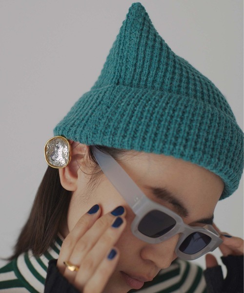 Casselini（キャセリーニ）の「Casselini(キャセリーニ)スクエアワッチ（ニットキャップ/ビーニー・レディース・ベージュ/チャコール/グリーン・FREE）」の4枚目の写真