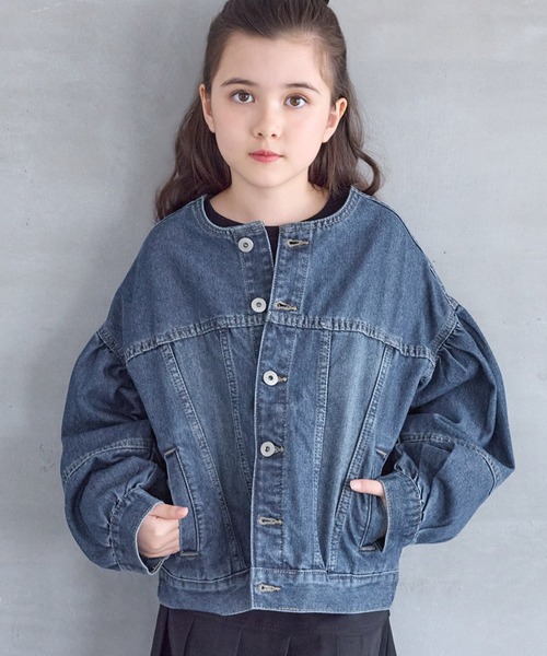 キッズ 親子お揃いデニムボリュームスリーブジャケット（デニム