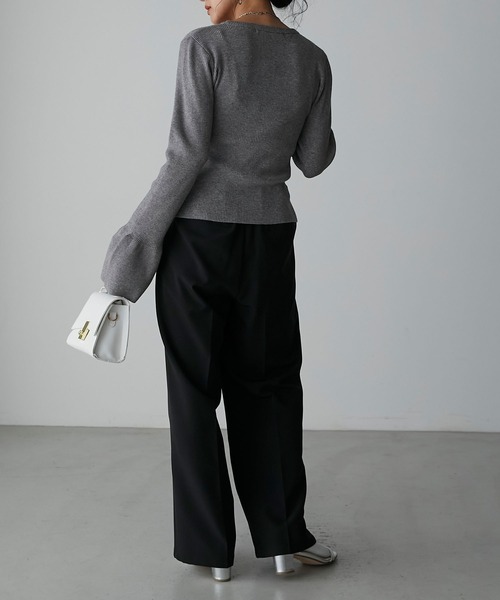 Anss.me（アンスミー）の「【Anss.me】クルーネックフレアスリーブリブニット（ニット/セーター・レディース・グレイッシュベージュ/グレー/ブラック/アイボリー・FREE）」の14枚目の写真