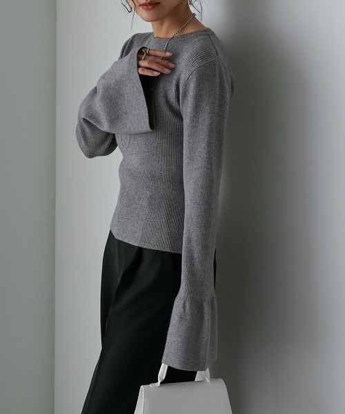 Anss.me（アンスミー）の「【Anss.me】クルーネックフレアスリーブリブニット（ニット/セーター・レディース・グレイッシュベージュ/グレー/ブラック/アイボリー・FREE）」の16枚目の写真