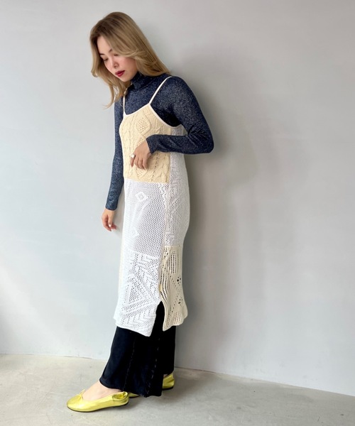 SANSeLF（サンセルフ）の「ラメタートルニットトップス【SANSeLF】 sanw23a047（ニット/セーター・レディース・ライトブルー/ブラック/ライトピンク/ダークグリーン/ネイビー/ライトベージュ・FREE）」の12枚目の写真