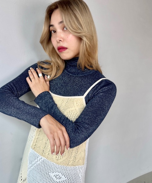 SANSeLF（サンセルフ）の「ラメタートルニットトップス【SANSeLF】 sanw23a047（ニット/セーター・レディース・ライトブルー/ブラック/ライトピンク/ダークグリーン/ネイビー/ライトベージュ・FREE）」の16枚目の写真