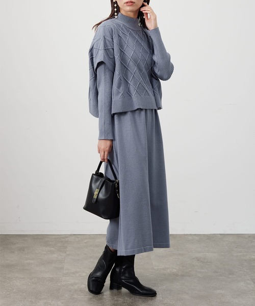 Chez toi（シェトワ）の「ケーブルプルオーバー×ニットワンピース（ワンピース・レディース・ブルー/チャコールグレー/ブラック/モカ・FREE）」の4枚目の写真