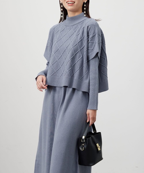 Chez toi（シェトワ）の「ケーブルプルオーバー×ニットワンピース（ワンピース・レディース・ブルー/チャコールグレー/ブラック/モカ・FREE）」の7枚目の写真