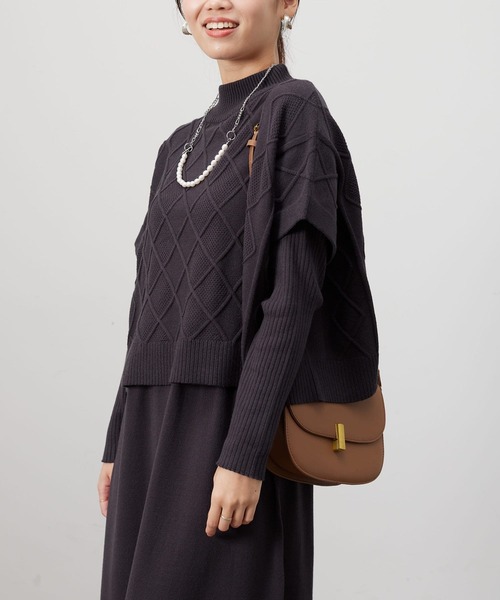 Chez toi（シェトワ）の「ケーブルプルオーバー×ニットワンピース（ワンピース・レディース・ブルー/チャコールグレー/ブラック/モカ・FREE）」の6枚目の写真