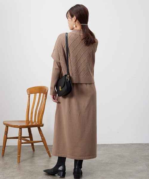 Chez toi（シェトワ）の「ケーブルプルオーバー×ニットワンピース（ワンピース・レディース・ブルー/チャコールグレー/ブラック/モカ・FREE）」の10枚目の写真