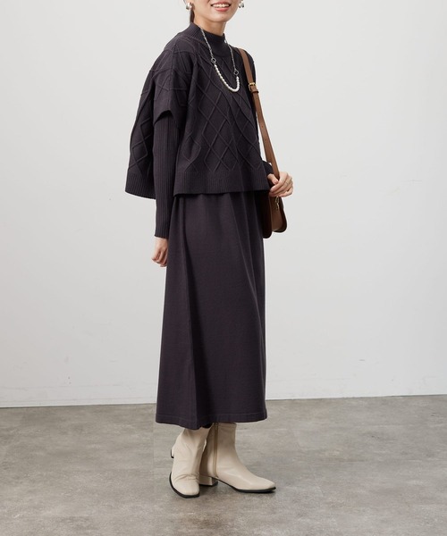 Chez toi（シェトワ）の「ケーブルプルオーバー×ニットワンピース（ワンピース・レディース・ブルー/チャコールグレー/ブラック/モカ・FREE）」の12枚目の写真