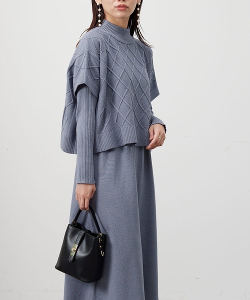 Chez toi（シェトワ）の「ケーブルプルオーバー×ニットワンピース（ワンピース・レディース・ブルー/チャコールグレー/ブラック/モカ・FREE）」の14枚目の写真