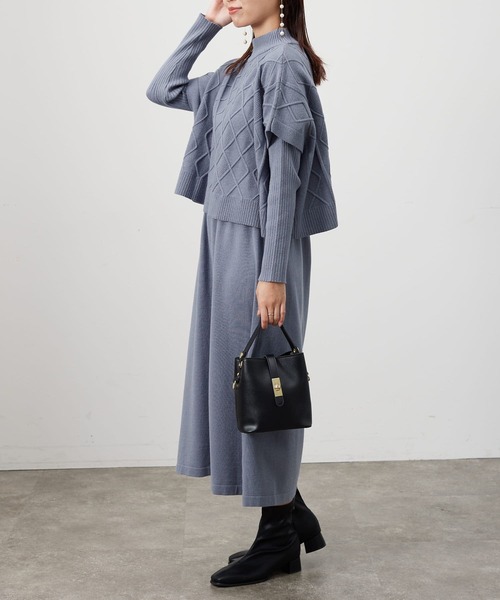 Chez toi（シェトワ）の「ケーブルプルオーバー×ニットワンピース（ワンピース・レディース・ブルー/チャコールグレー/ブラック/モカ・FREE）」の16枚目の写真