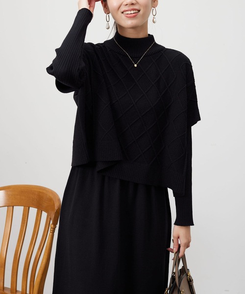 Chez toi（シェトワ）の「ケーブルプルオーバー×ニットワンピース（ワンピース・レディース・ブルー/チャコールグレー/ブラック/モカ・FREE）」の17枚目の写真