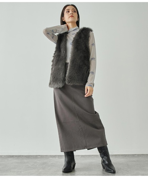 ANAP（アナップ）の「バックスリットロングスカート【セットアップ対応】（デニムスカート・レディース・スミクロ/ブラウン/ブルー・FREE）」の14枚目の写真