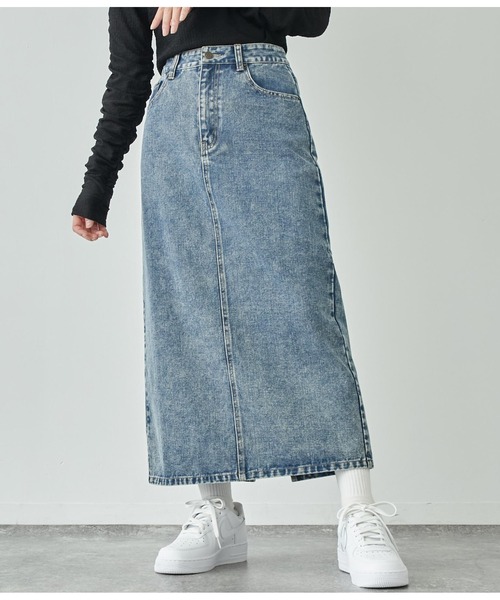 ANAP（アナップ）の「バックスリットロングスカート【セットアップ対応】（デニムスカート・レディース・スミクロ/ブラウン/ブルー・FREE）」の5枚目の写真