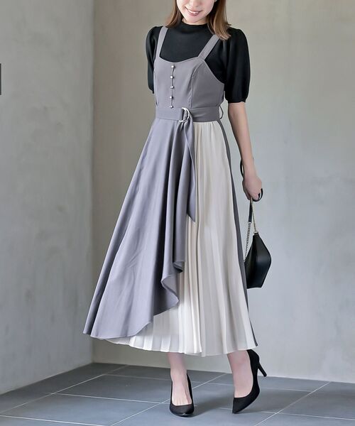 rps(アールピーエス)の「シフォンプリーツ切替Sスウェードジャンドレ(ジャンパースカート・レディース・ボルドー/ブラック/ネイビー/グレー/チャコールグレー・フリー)」の4枚目の写真