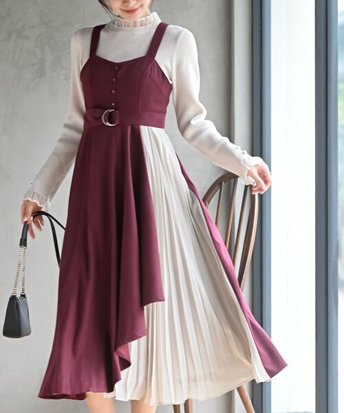 rps(アールピーエス)の「シフォンプリーツ切替Sスウェードジャンドレ(ジャンパースカート・レディース・ボルドー/ブラック/ネイビー/グレー/チャコールグレー・フリー)」の1枚目の写真