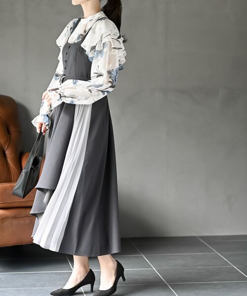 rps(アールピーエス)の「シフォンプリーツ切替Sスウェードジャンドレ(ジャンパースカート・レディース・ボルドー/ブラック/ネイビー/グレー/チャコールグレー・フリー)」の9枚目の写真