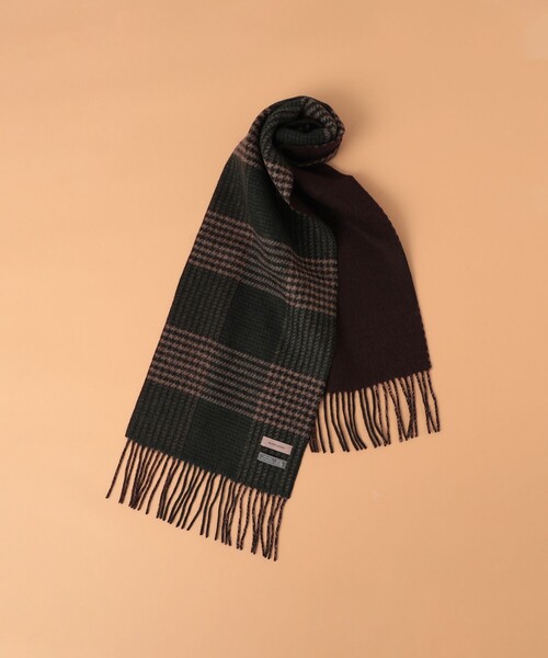 BEAMS LIGHTS（ビームスライツ）の「BEAMS LIGHTS / ウール リバーシブル チェック マフラー（マフラー・メンズ・ベージュ/ブルー・ONE SIZE）」の4枚目の写真