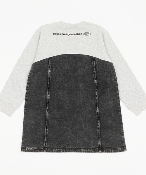 X-girl Stages（エックスガールステージス）の「カットデニム切替ワンピース（ワンピース・キッズ・ブラック/ネイビー・90cm/100cm/110cm/120cm/130cm/140cm）」の3枚目の写真