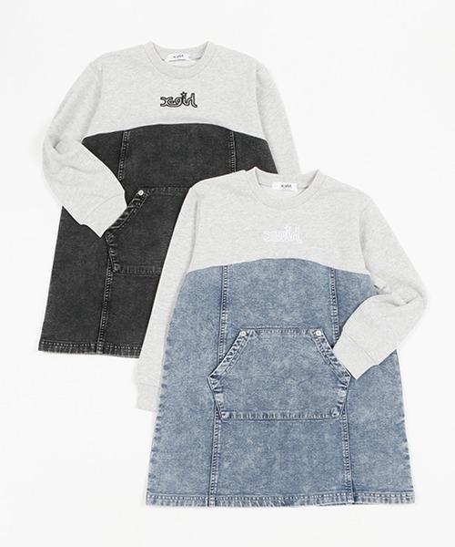 X-girl Stages（エックスガールステージス）の「カットデニム切替ワンピース（ワンピース・キッズ・ブラック/ネイビー・90cm/100cm/110cm/120cm/130cm/140cm）」の12枚目の写真