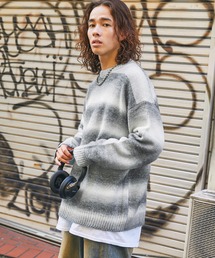 Buyer's Select/天竺グラデーションボーダークルーニット
