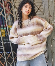 Buyer's Select/天竺グラデーションボーダークルーニット