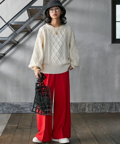 GEVS.（ジェイヴィス）の「＜大きいサイズ＞ リラックスワイドパンツ GEVS.（スラックス・レディース・チャコール/レッド・L/LL/3L/4L/5L）」の20枚目の写真