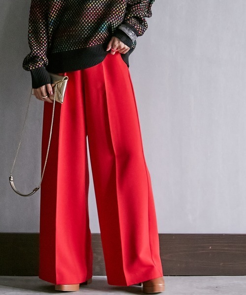 GEVS.（ジェイヴィス）の「＜大きいサイズ＞ リラックスワイドパンツ GEVS.（スラックス・レディース・チャコール/レッド・L/LL/3L/4L/5L）」の14枚目の写真