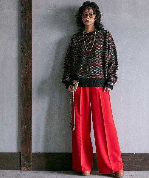 GEVS.（ジェイヴィス）の「＜大きいサイズ＞ リラックスワイドパンツ GEVS.（スラックス・レディース・チャコール/レッド・L/LL/3L/4L/5L）」の22枚目の写真