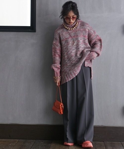 GEVS.（ジェイヴィス）の「＜大きいサイズ＞ リラックスワイドパンツ GEVS.（スラックス・レディース・チャコール/レッド・L/LL/3L/4L/5L）」の19枚目の写真