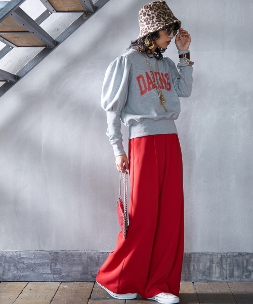 GEVS.（ジェイヴィス）の「＜大きいサイズ＞ リラックスワイドパンツ GEVS.（スラックス・レディース・チャコール/レッド・L/LL/3L/4L/5L）」の6枚目の写真