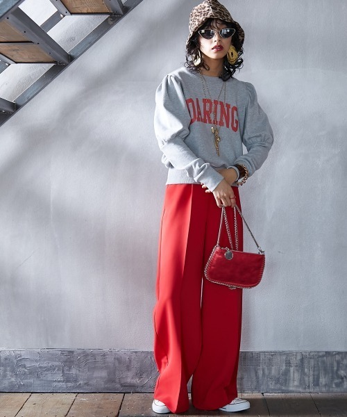 GEVS.（ジェイヴィス）の「＜大きいサイズ＞ リラックスワイドパンツ GEVS.（スラックス・レディース・チャコール/レッド・L/LL/3L/4L/5L）」の10枚目の写真