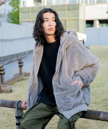 マウジー ファー ジャケット ブルゾン グレー ショート丈 長袖 ハイネック マウジー ファー ジャケット ブルゾン グレー ショート丈 長袖
