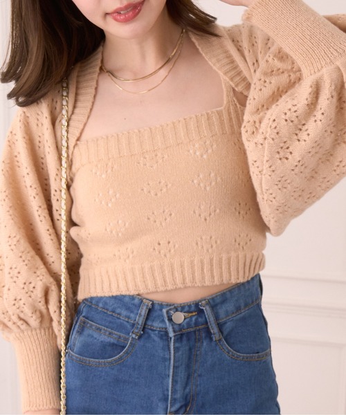 Ada.(エイダ)の「0秒でコーデがキマる! アイレット ニット ボレロ キャミセット アンサンブル(ニット/セーター・レディース・イエロー/アイボリー/パープル・FREE)」の4枚目の写真