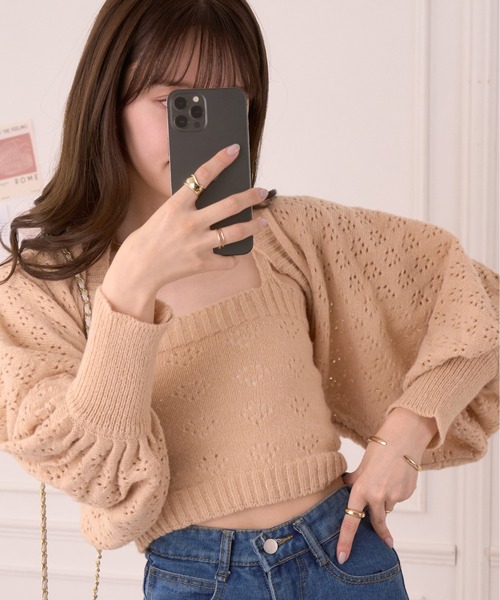 Ada.(エイダ)の「0秒でコーデがキマる! アイレット ニット ボレロ キャミセット アンサンブル(ニット/セーター・レディース・イエロー/アイボリー/パープル・FREE)」の8枚目の写真