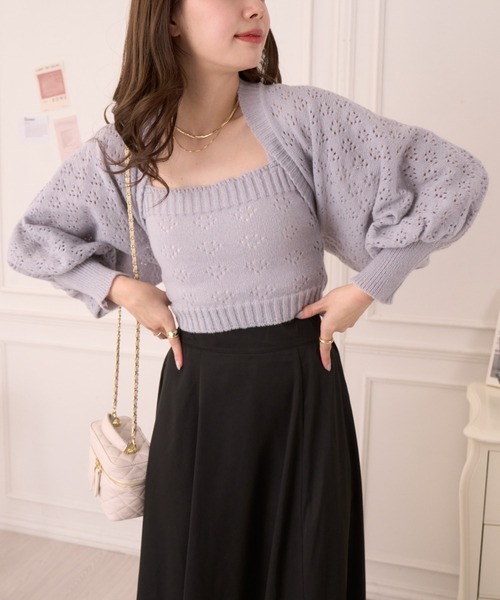 Ada.(エイダ)の「0秒でコーデがキマる! アイレット ニット ボレロ キャミセット アンサンブル(ニット/セーター・レディース・イエロー/アイボリー/パープル・FREE)」の5枚目の写真