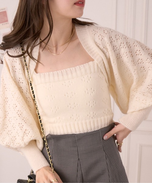 Ada.(エイダ)の「0秒でコーデがキマる! アイレット ニット ボレロ キャミセット アンサンブル(ニット/セーター・レディース・イエロー/アイボリー/パープル・FREE)」の15枚目の写真
